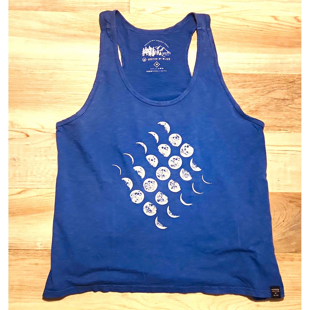 100% Cotton Made In USA Women's Blue Moon Graphic Racerback Tank  M